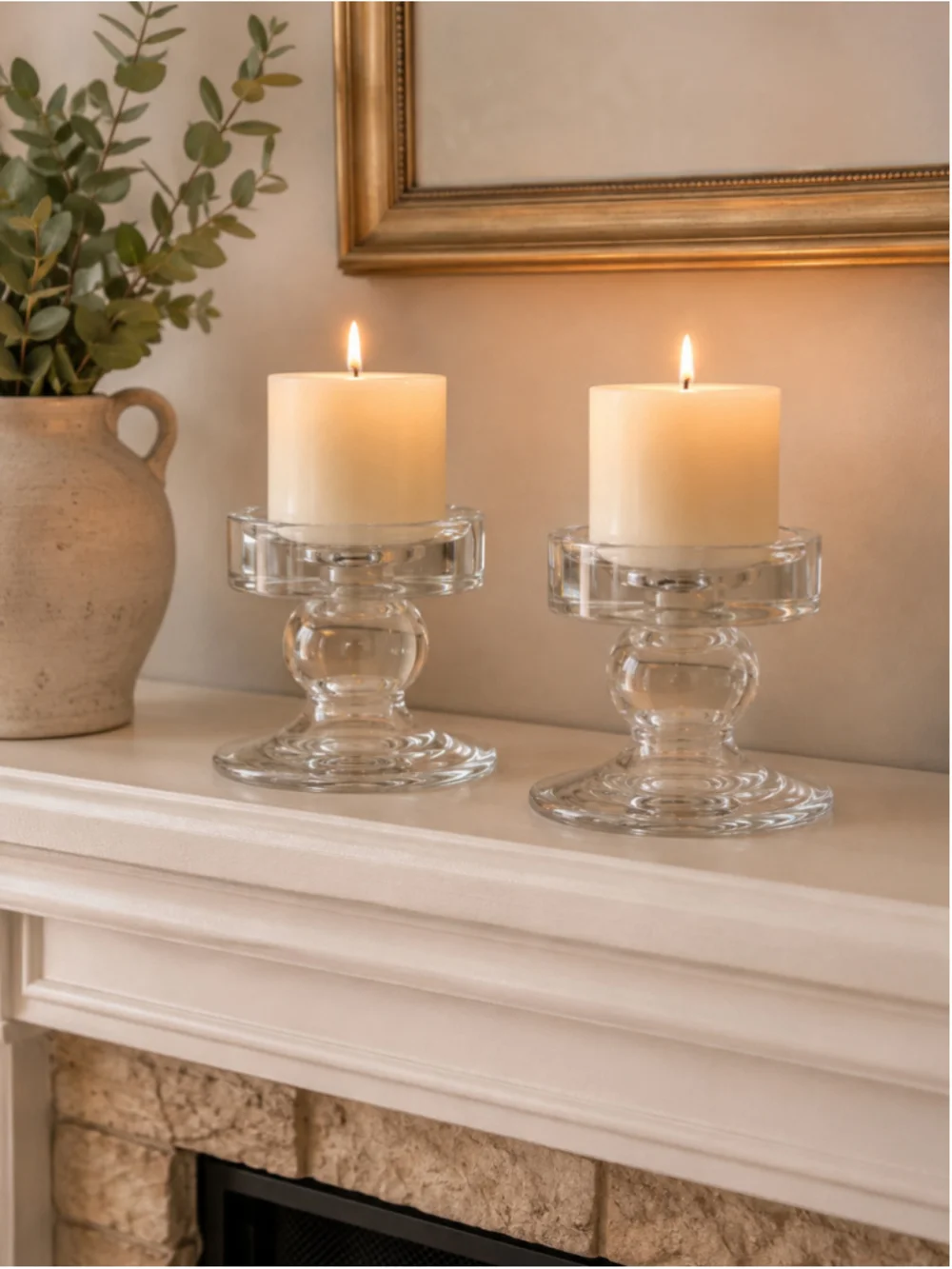 Set of 2 Reversible Clear Glass Pillar & Taper Candle Holders